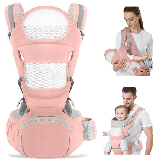 Baby Carrier with Hip Seat for Dad: Baby Carriers Newborn to Toddler Ergonomic M Position Toddler Carrier 6in1 Head Support Infant Carrier Mesh Baby Carriers for Mom (Pink)