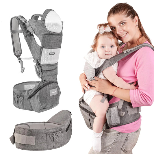 TINEST Baby Carrier 6-in-1 Baby Carrier Newborn to Toddler with Hip Seat & Head Support (Ergonomic M Position) for 0-36 Months - Adjustable Size for Enchanced Lumbar Support Comfort Fit (6-45 lbs)