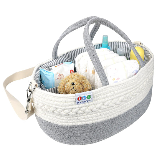 Extra Large Baby Diaper Caddy Organizer - Baby Basket Diaper Storage and Baby Caddy Nursery Organization - Diaper Organizer Changing Table Storage - Portable Rope Diaper Caddy with Baby Storage Basket