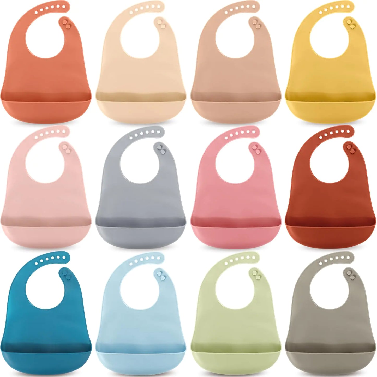 Mepase 12 Pcs Silicone Bibs Waterproof Silicone Baby Bibs Soft Adjustable Baby Feeding Bib Unisex Baby Eating Supplies(Fresh Color)