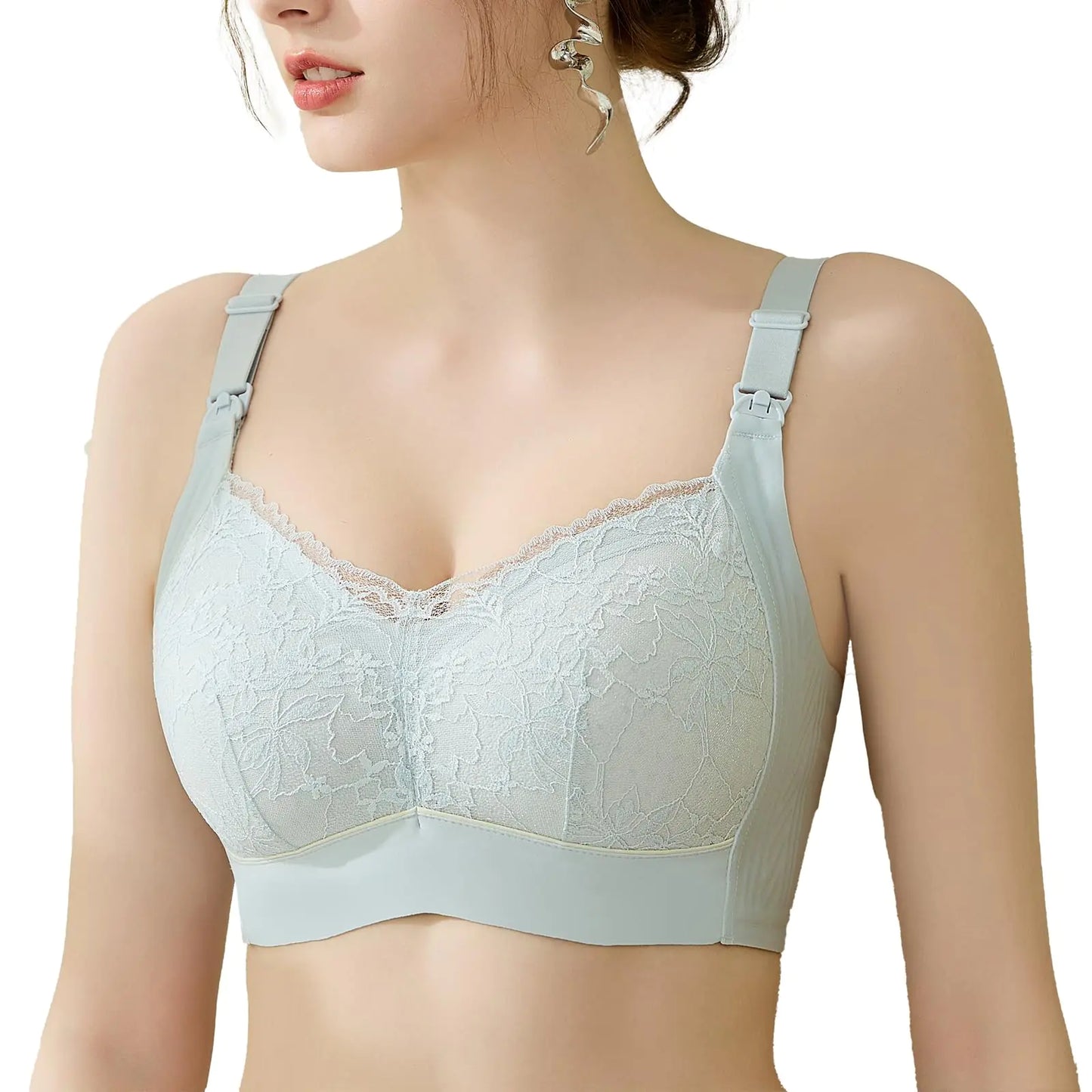 JAMRID Lace Nursing Bra Sleep Maternity Nursing Bras for Breastfeeding Jelly Strip Smooth Maternity Bras for Pregnancy Wireless Pumping Bra (Sky Blue 2XL)