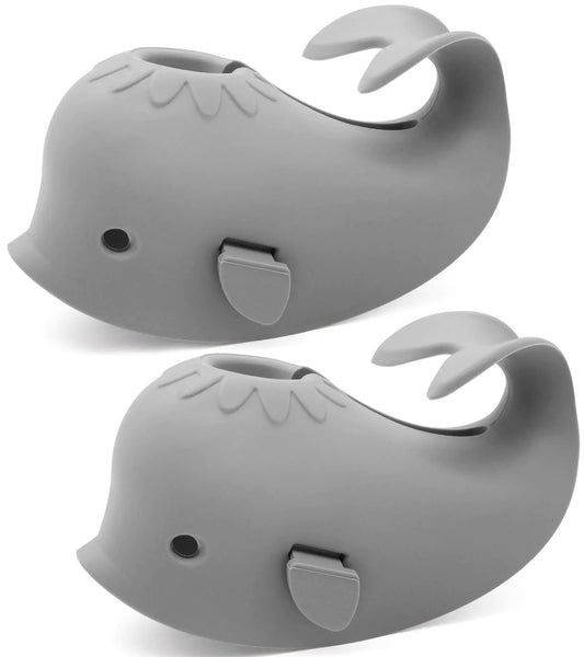 Baby Bathtub Faucet Cover 2Pcs Double Grey Whale Baby Safety Protection Silicone Toys Bath Spout Cover Baby Bathtub Faucet Cover Baby Bathtub Silicone Whale for Kids Toddler Infant