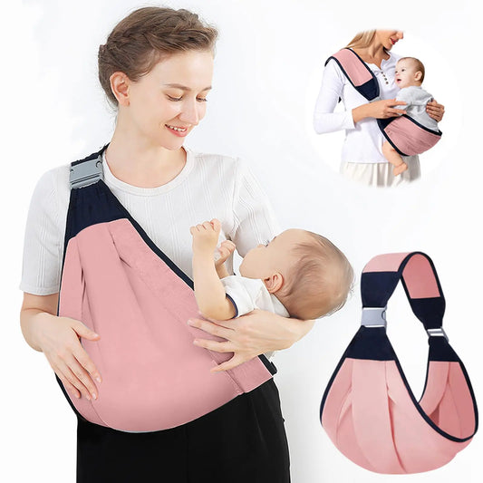 Baby Sling Carrier Adjustable Baby Holder Carrier Baby Half Wrapped Sling Hip Carrier One Shoulder Labor-Saving Cloth Fabric Lightweight Baby Carrier for Newborn to Toddler Up to 45 lbs (Pink)