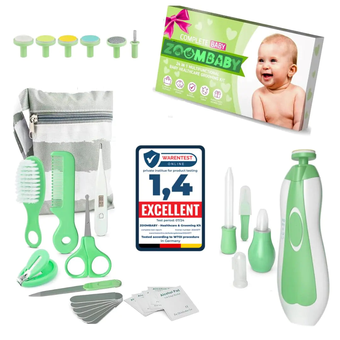 24 in 1 Baby Health Care and Grooming Kit - Newborn Essentials Baby Must Haves for Boys & Girls New Baby Gift Includes Electric Nail Trimmer Baby Nasal Aspirator (Green)