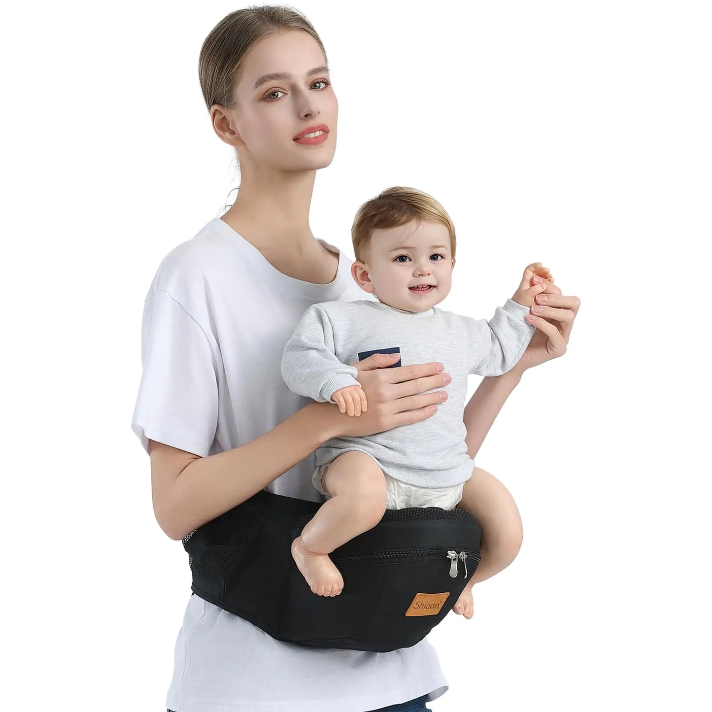 Shiaon Baby Hip Carrier with Safety-Certified Baby Hip Seat Baby Carrier Newborn to Toddler Toddler Carrier with Non-Slip Shock Absorption Hip Seat Surface All Seasons Black