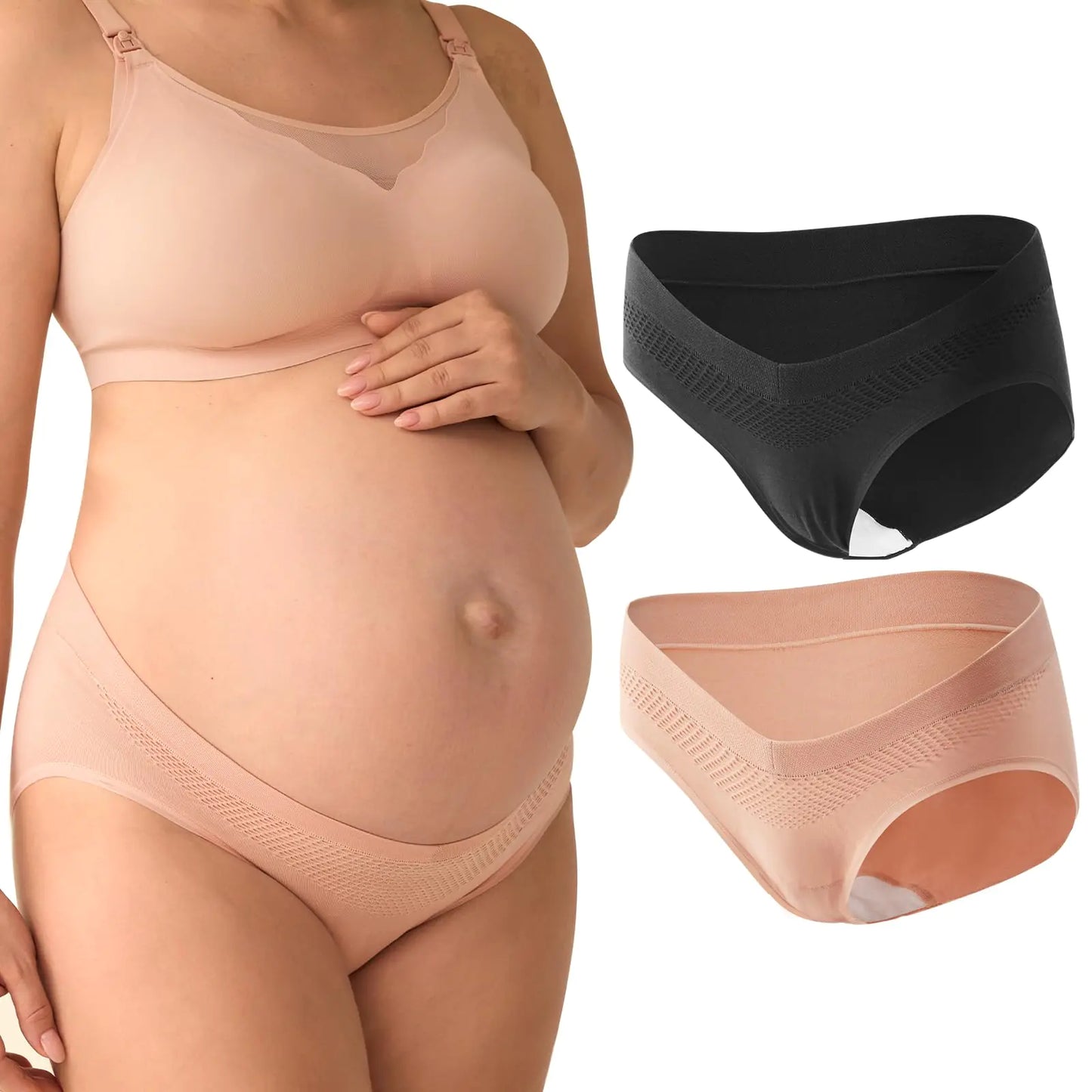 Momcozy Maternity Underwear Seamless Pregnancy Postpartum Panties Under Bump Maternity Underwear Cotton 2 Pack