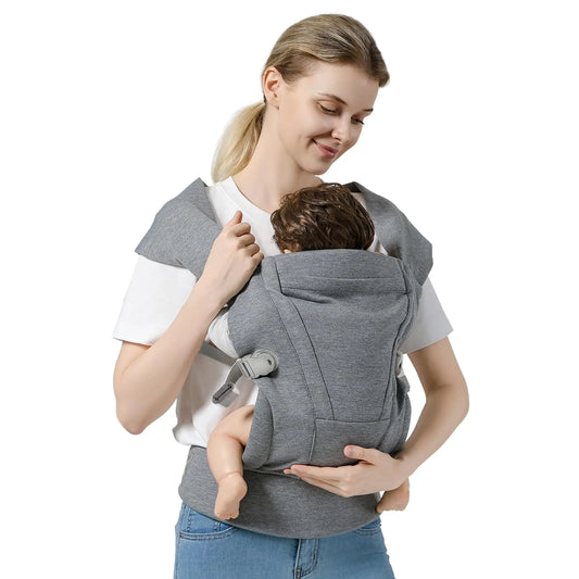 MISSWISDOM Baby Carrier Newborn to Toddler Baby Wrap Carriers(7-30lbs)，Hands Free Baby Sling Carrier with Enhanced Lumbar Support，Ergonomic Design Infant Holder Carrier Light Grey