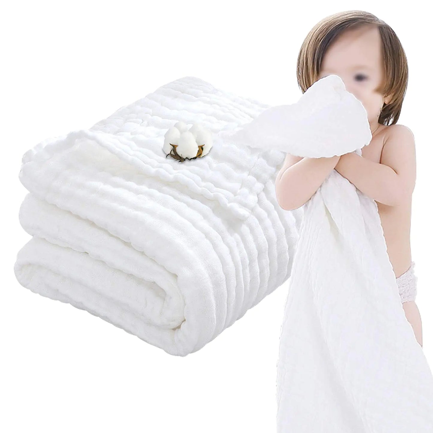 Rilexawhile Baby Bath Towels Super Soft 6 Layers Muslin Cotton Newborn Baby Unisex Kids Bath Towels Baby Blanket43.3×43.3IN White